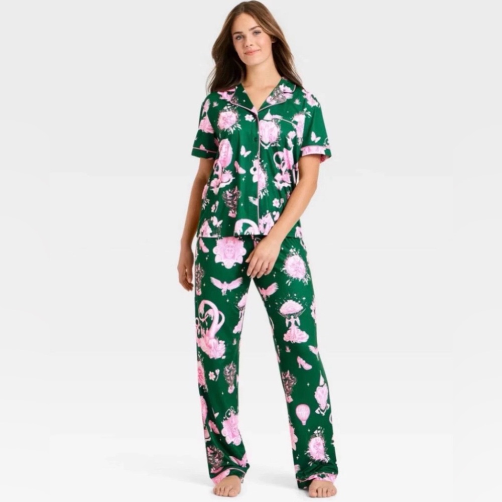Katie Kime Wicked Women’s Pajama Set - Green and Pink Wizard of Oz Elphaba EUC